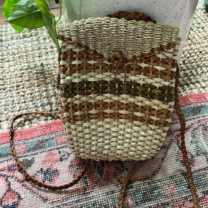 SOLD | Woven basket backpack purse